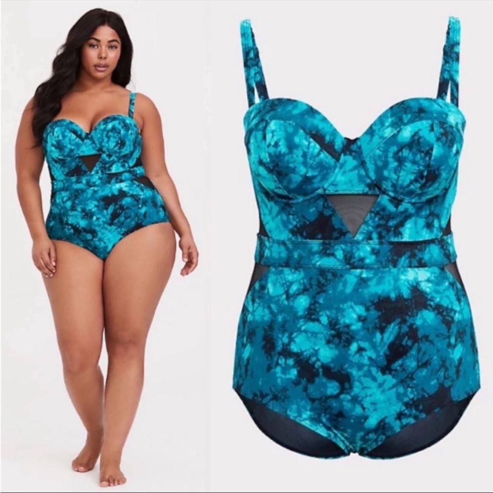 Torrid teal and black tie dye one piece swimsuit 4X 26 plus size - Picture 5 of 8